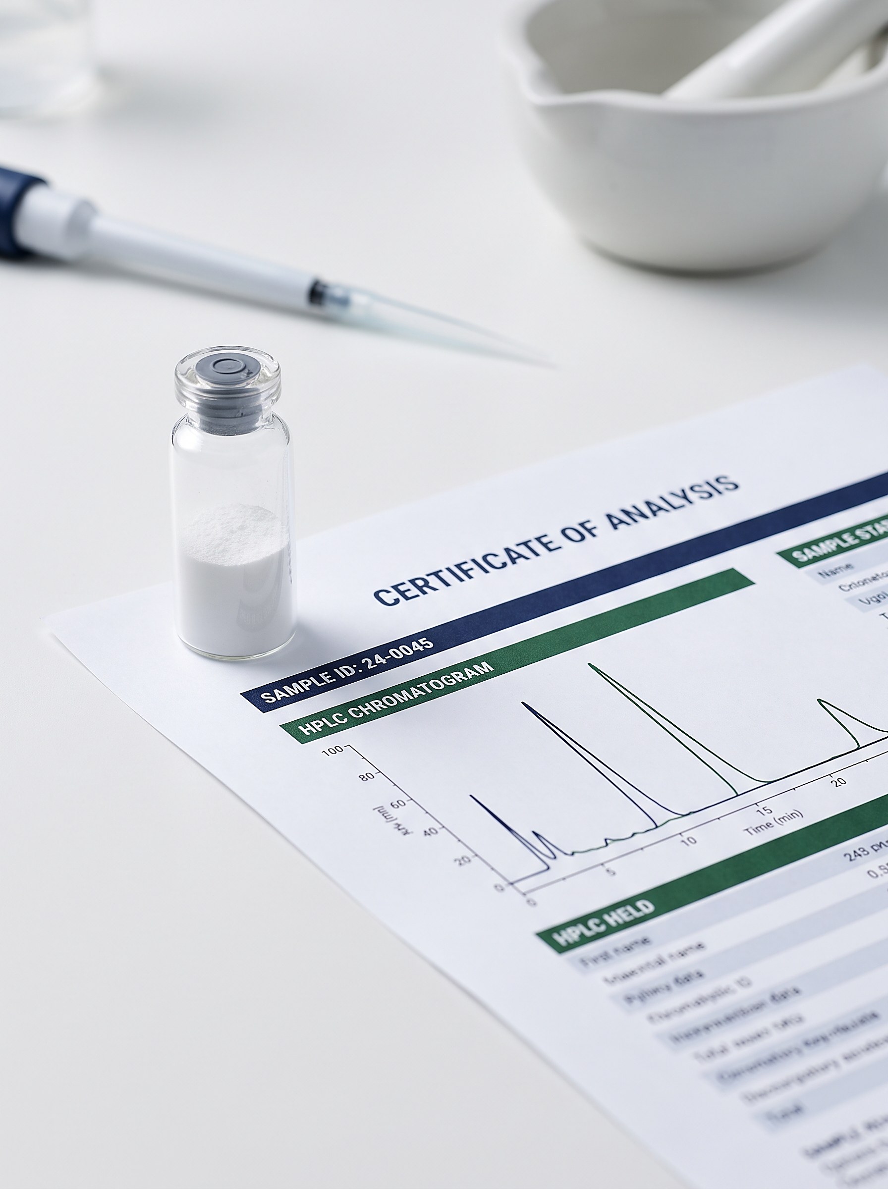 Certificate of analysis with HPLC chromatogram