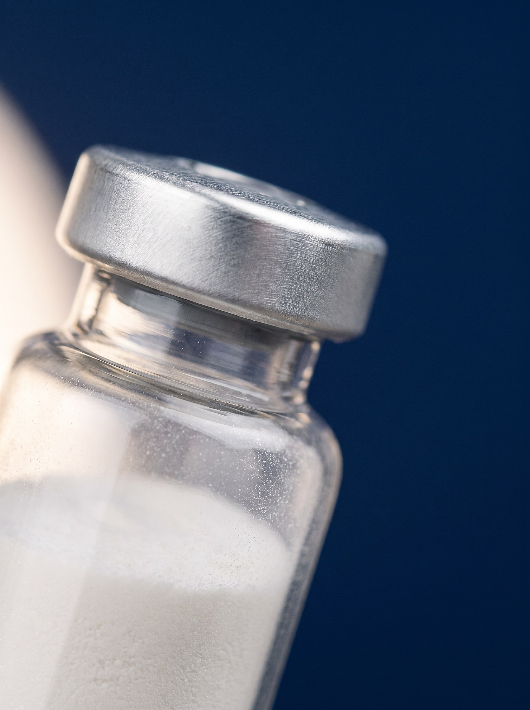 Crimp sealed research vial, macro detail